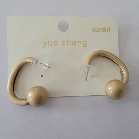 Polished Gold Ball Open Hoop 925 Stud Earrings - Picture 1 of 4